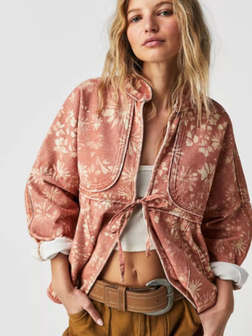 NWT Free People Lua Bed Jacket Top Oversized Floral Print Cotton Slouchy S